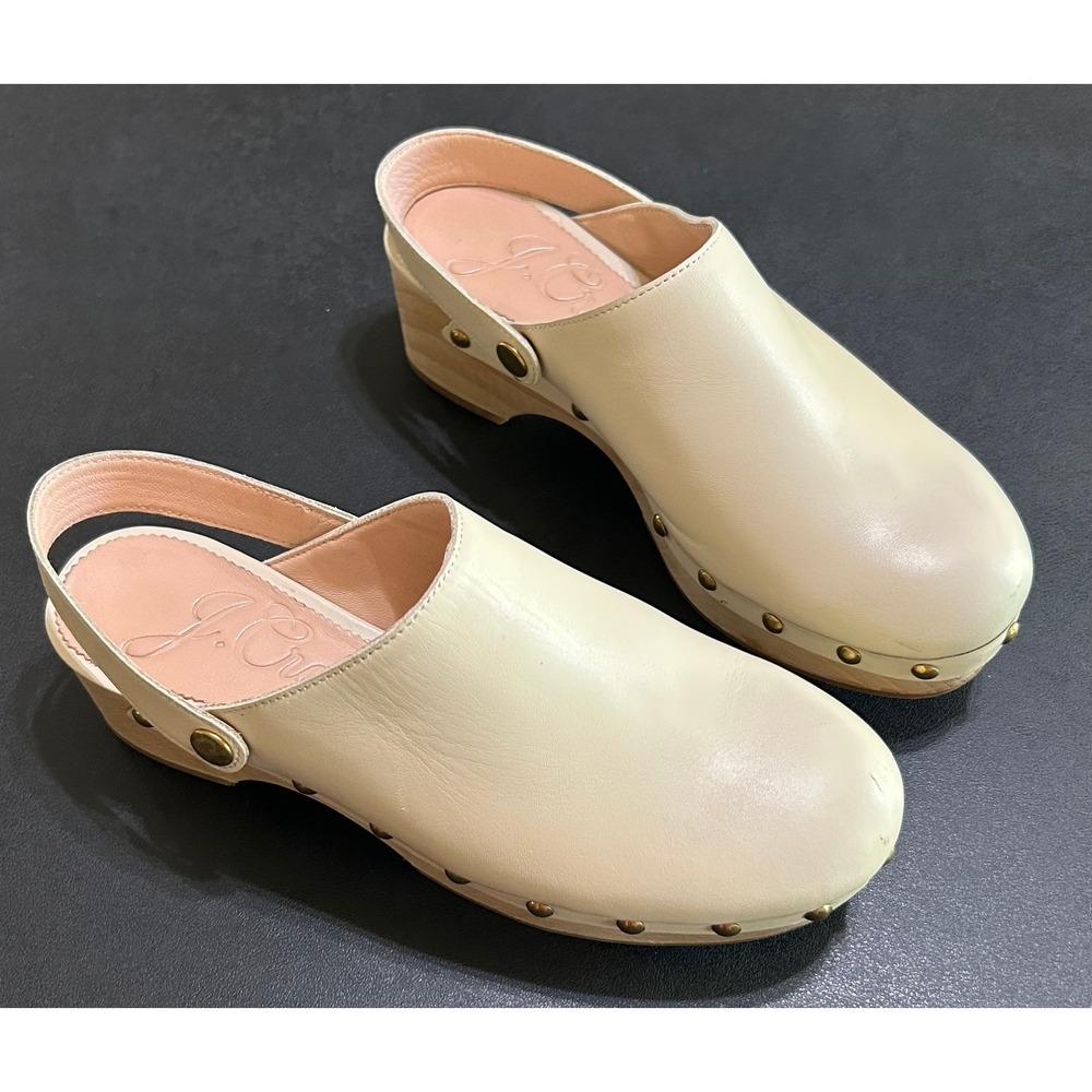 J.Crew Convertible Leather Clogs Mules Women's 6 Cream Studded Wood Platform
